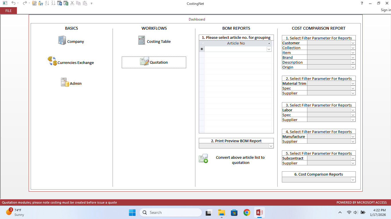CostingNet Costing Module